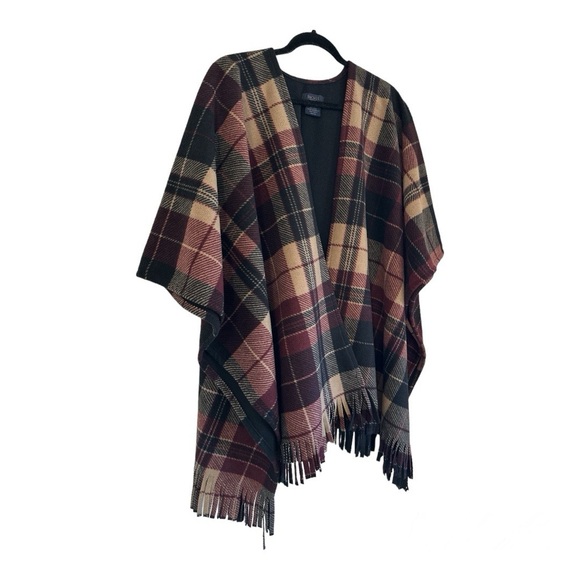 Rachel Roy | Cozy Burgundy Plaid Cape / Wrap / Shrug | One Size - Picture 2 of 15